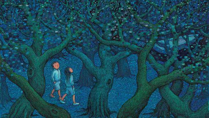 couple walking through woods