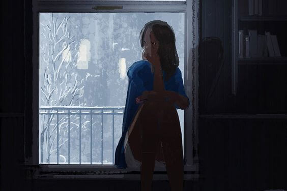 girl in dark house