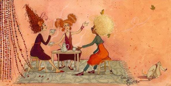 three women having coffee