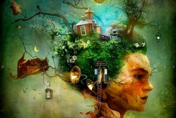 woman with a house on her head