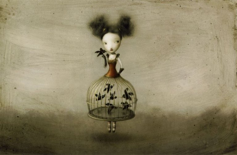 girl with bird cage dress