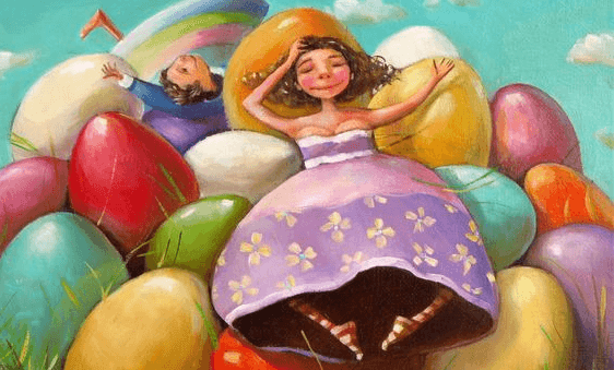 happy children on eggs