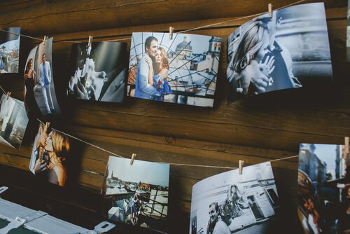 photographs hung on a string