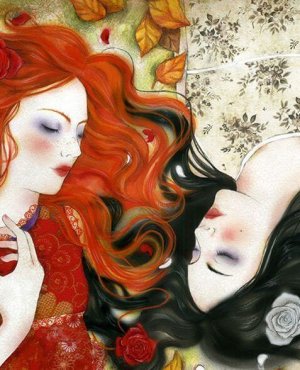 two girls one redhead and one with black hair