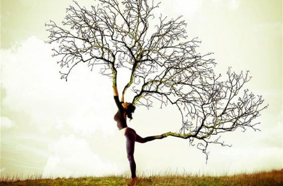 woman with branches as limbs