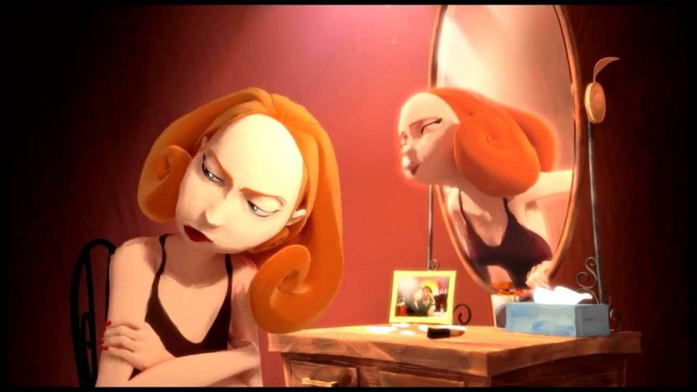 angry redhaired girl with happy reflection