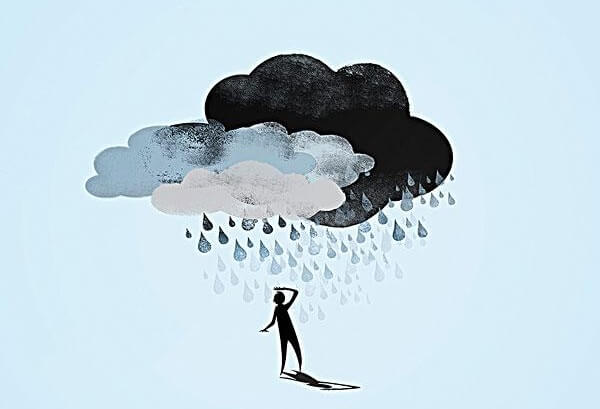 big cloud raining down on a person