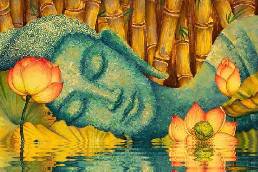 buddha sleeping on a lake