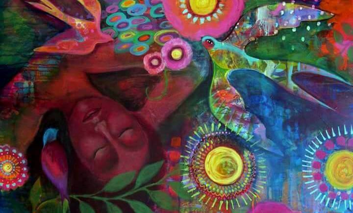 colorful woman and bird