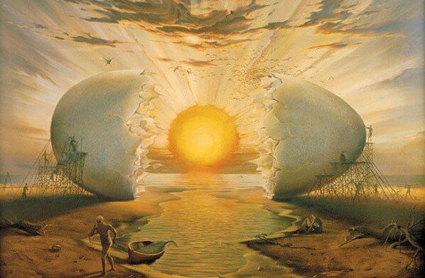 giant egg with sun as yolk