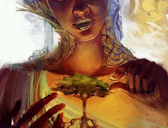 mother nature with small tree