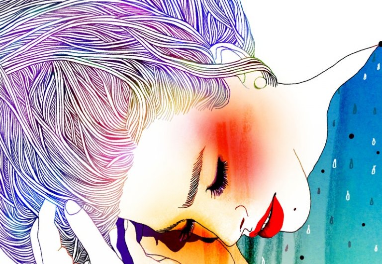 woman with heavy makeup
