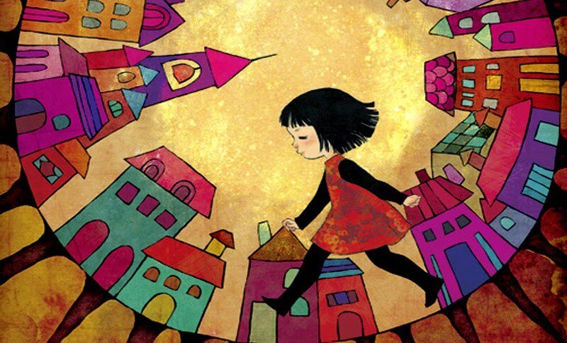 girl walking through a city