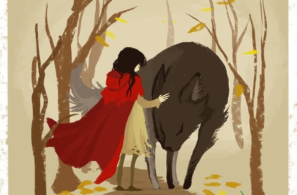 little red riding hood and wolf embracing