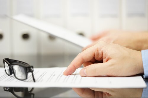 paperwork and glasses