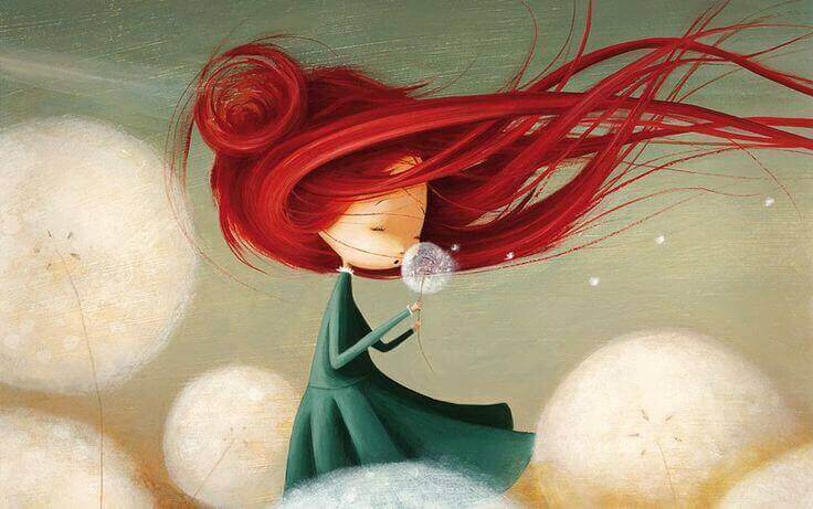 red-headed girl and dandelion