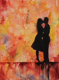 watercolor couple kissing