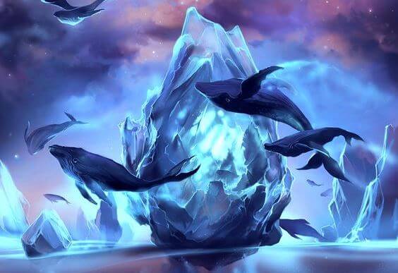 whales and iceberg