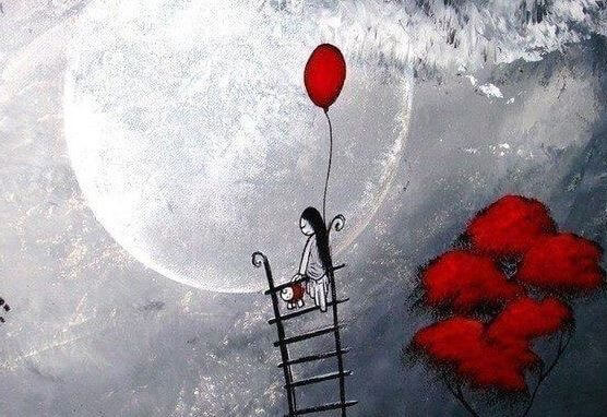 woman and red balloon