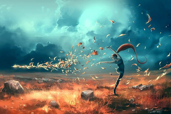 woman and wind