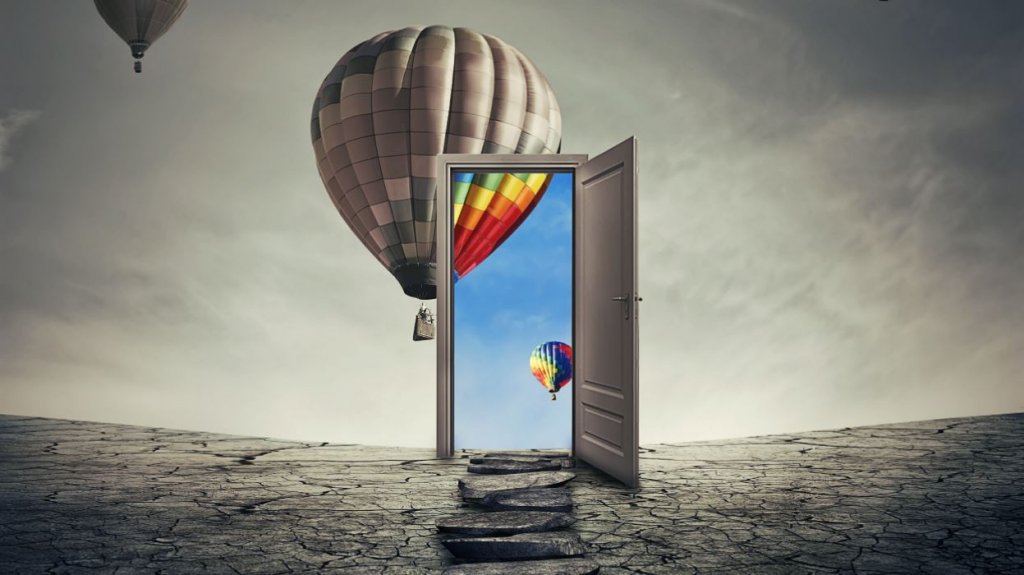 doorway with hot air balloons