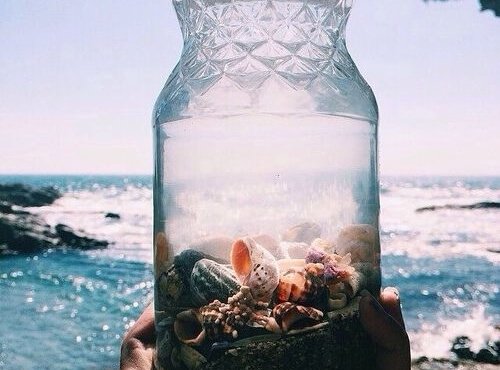 A jar is full of seashells.