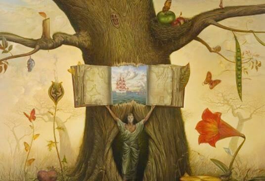 A tree is being opened up like a book.