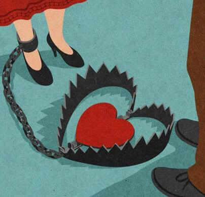woman with heart in bear trap