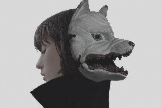 a woman with a wolf mask, symbolizing sarcasm