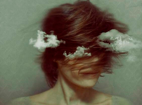 a woman in the clouds
