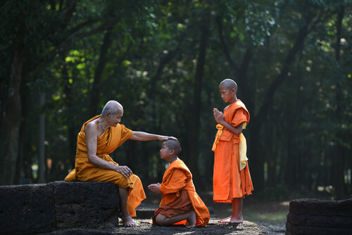 Young boys with their Buddhist teacher
