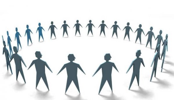 a circle of stick figure men