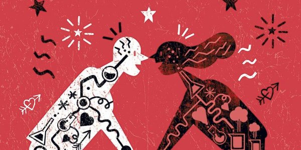 a couple in love, showing the chemical reactions inside