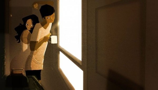 a couple drinking coffee in the morning by the sunrise