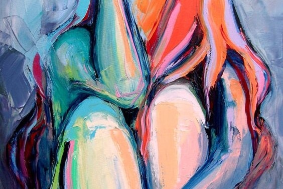 a woman covering her head, upset