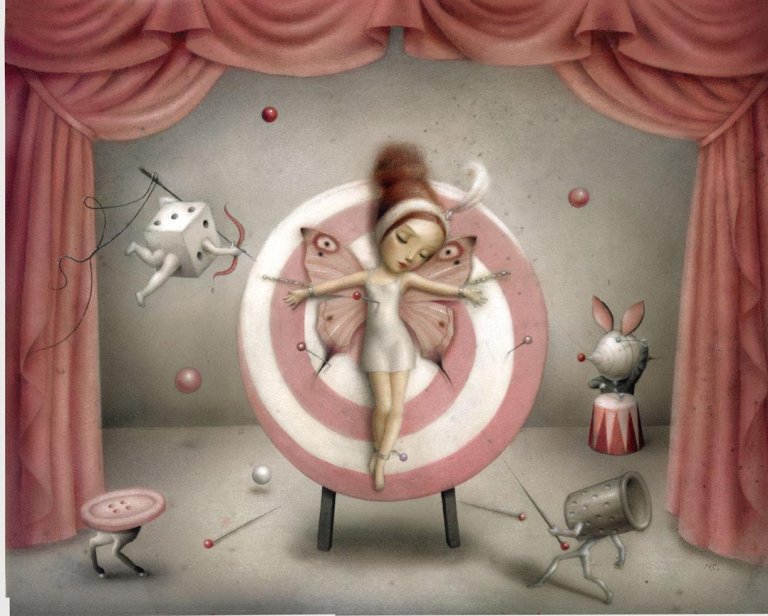 An envious fairy is pinned on a target.