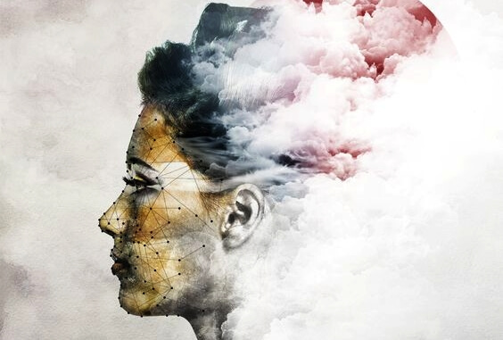 a colorful side profile of a woman