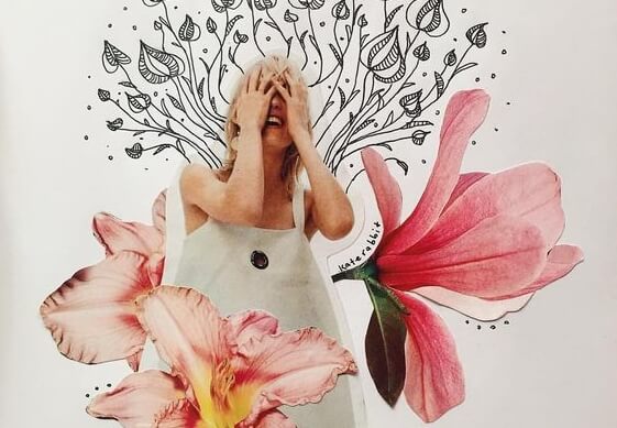 a woman having a magic moment, laughing into her hands, Ben Giles art