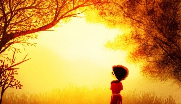 a girl in a sunny forest