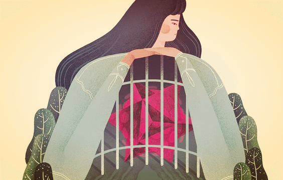 a girl with her heart in a cage