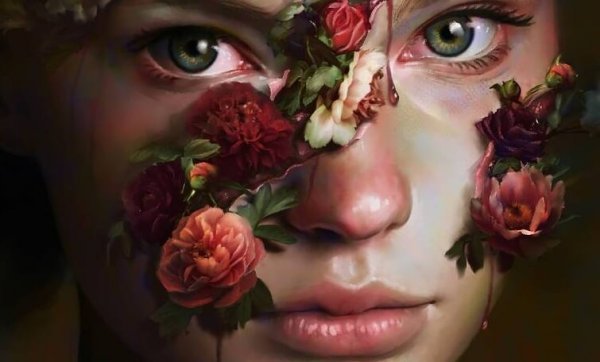 a good girl, hurting and covered in rose wounds