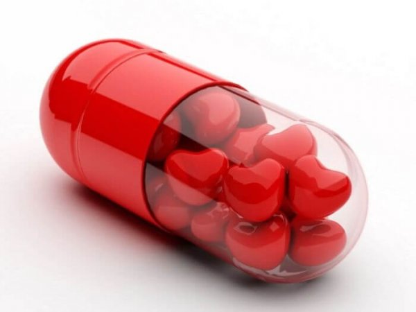 a capsule filled with hearts