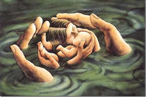 a baby being born in symbolic hands