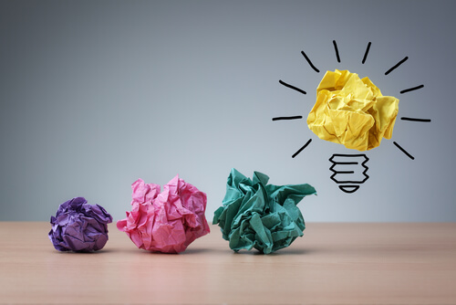 crumpled paper leading to an idea