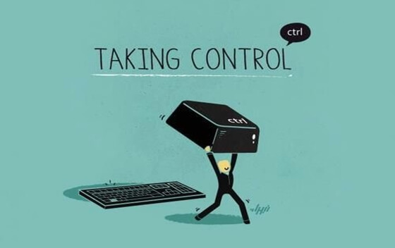 a cartoon of a man taking control