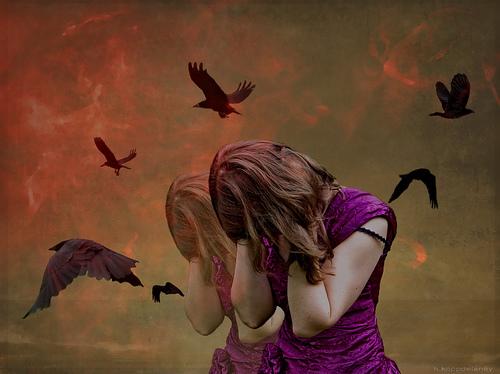 a girl being attacked by birds
