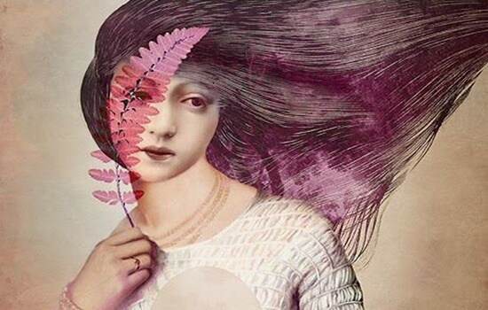 a pink woman and a pink feather
