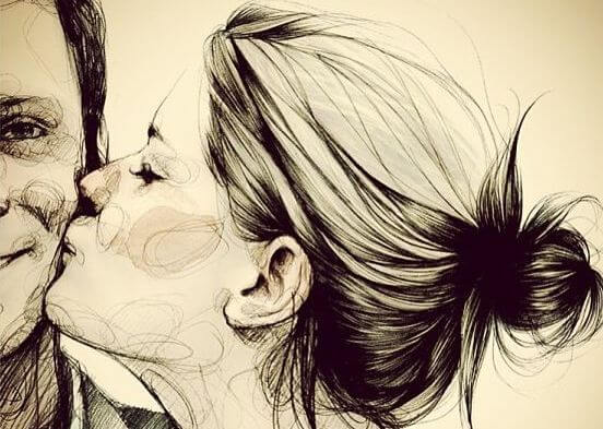 a girl kissing a boy on the cheek