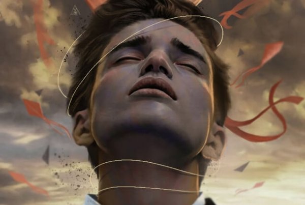 A boy with a string around his neck.