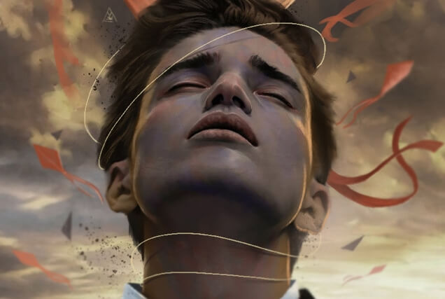 A boy with a string around his neck.